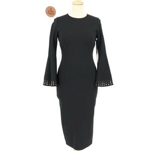 Hale Bob Black Sheath Dress Studded Bell Sleeves Size Small NWT Evening Formal